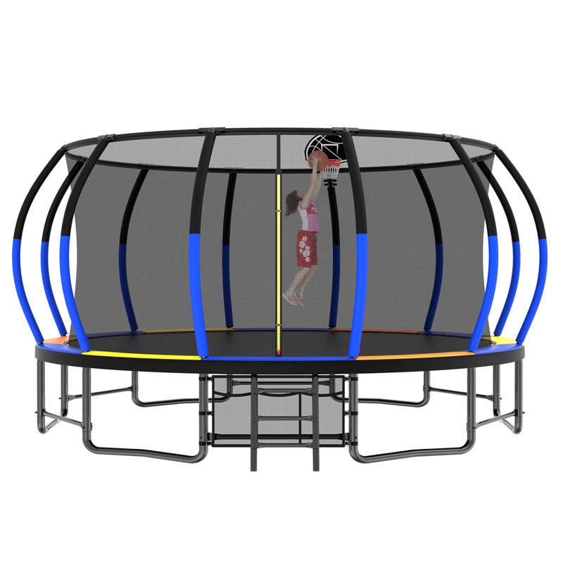 Trampoline 16Ft avec enceinte Trampolines de création avec échelle et revêtement antirouille, Noir