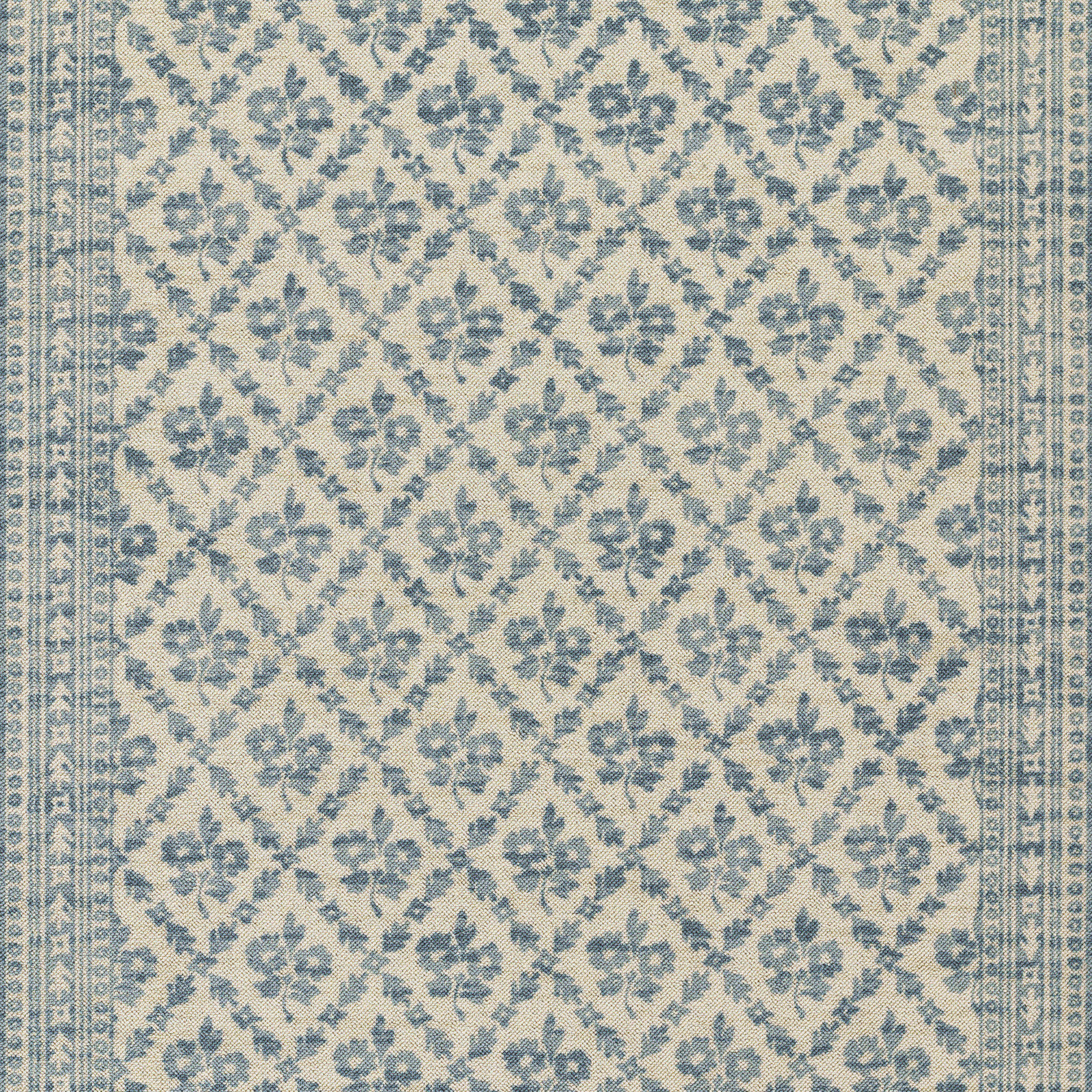 Anders Blue Floral Wool Rug, Runner 2'3" x 7'6"