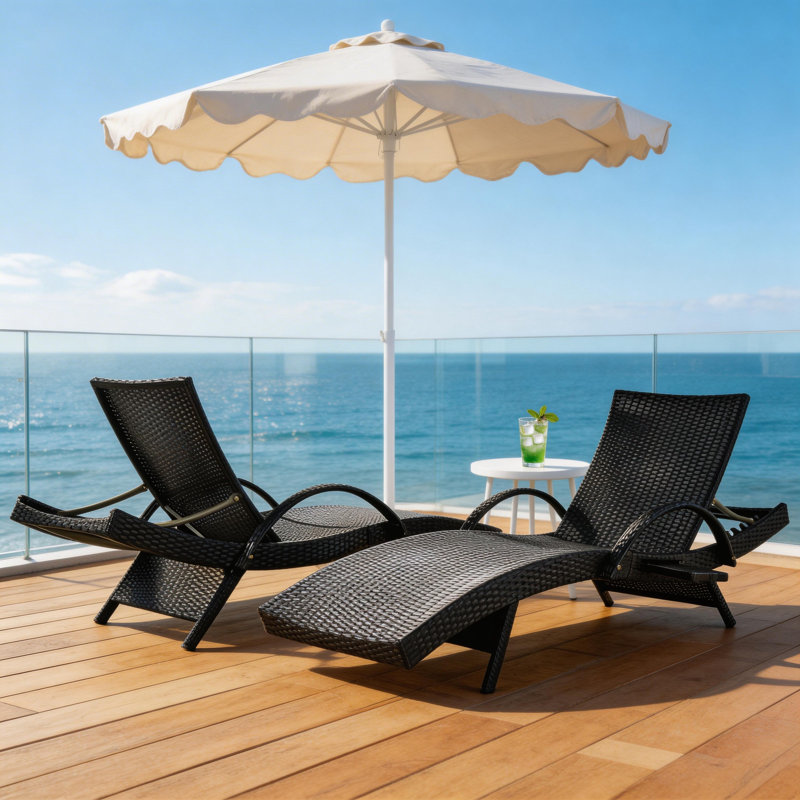 Chaise longue d'extérieur en osier, Noir