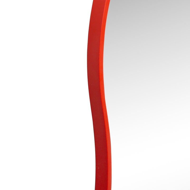 Everly 20 in. W x 42 in. H Large Irregular Framed Decorative Wall Mirror, Asymmetrical Wavy, Red, Red