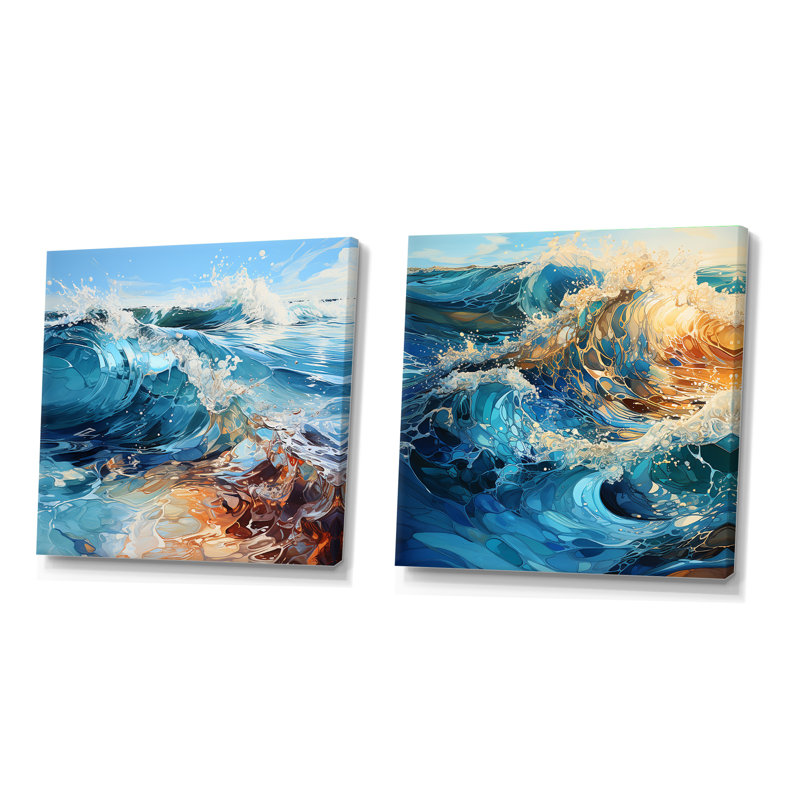 «Ocean Charm», ensemble de 2 collages carrés vifs, Toile tendue, H 36 po x l 73 po
