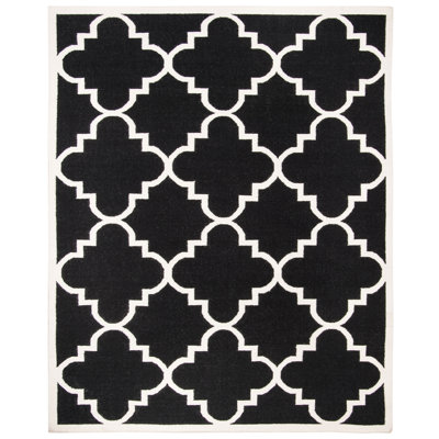 Rodgers Hand Woven Flat Weave Wool/Cotton Geometric Rug in Ivory/Black