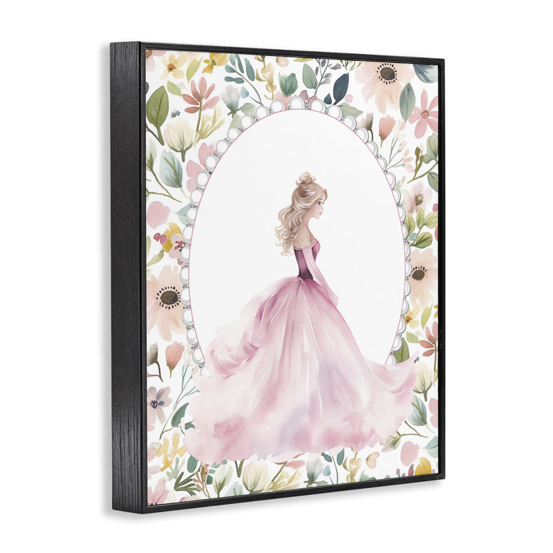 Princesse rose avec bordure perlée, estampe numérique, design par Christine Simpson Art, H 20 po x l 16 po