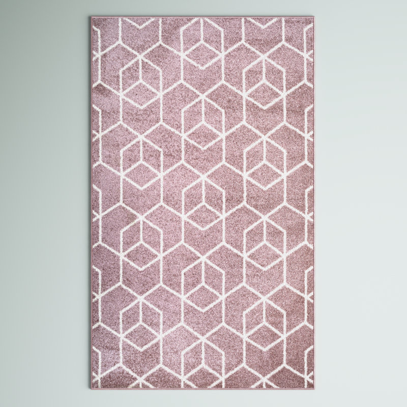 Tapis rose / blanc Mashawna Blocks, Rectangle 3 pi x 5 pi