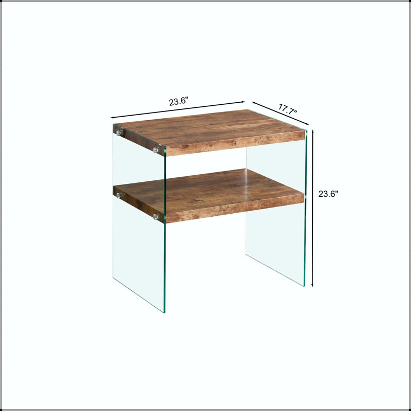 Table d'appoint en noyer et panneau de fibres à densité moyenne avec plateau en verre trempé