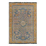 Rug & Kilim’S Khotan Rug In Blue, Gold And Pink Geometric-Floral Patterns
