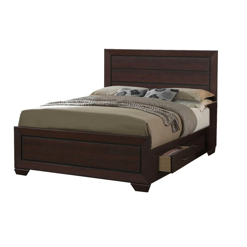Grand lit plateforme avec rangement Jujuan, Marron foncé, Grand
