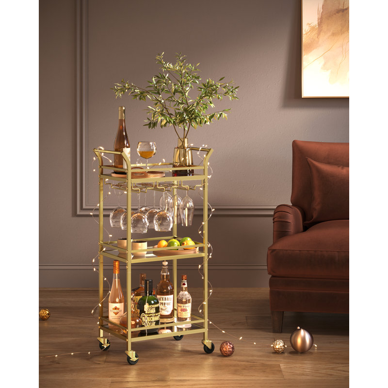 Aivah Kitchen Cart, Gold, 92cm H x 46.8cm W x 30cm D