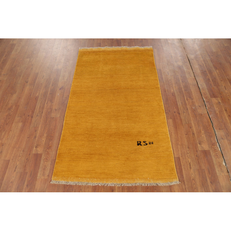 Tapis moderne jaune à motif de vestibule oriental Gabbeh 3 x 5