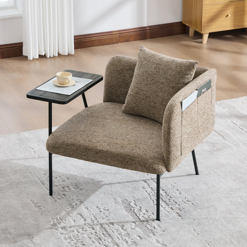 Chaise de bureau en lin rembourrée avec plateau et table d'appoint, Kaki