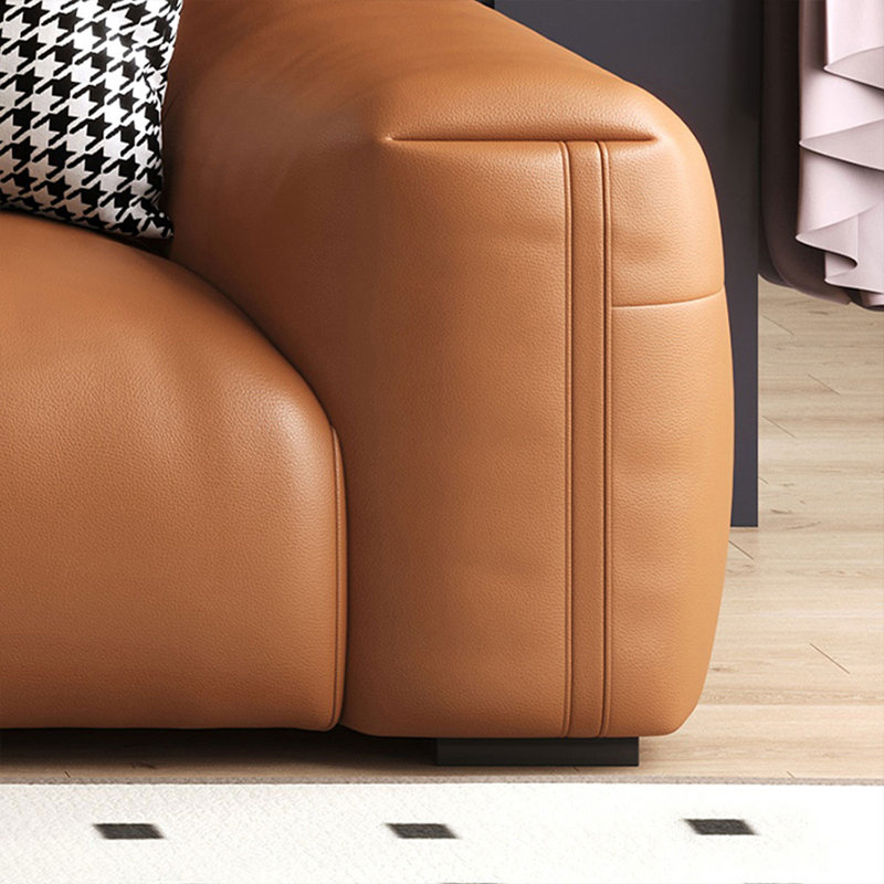Canapé modulaire orange en cuir véritable, 31.5" H x 110.24" W x 43.31" D