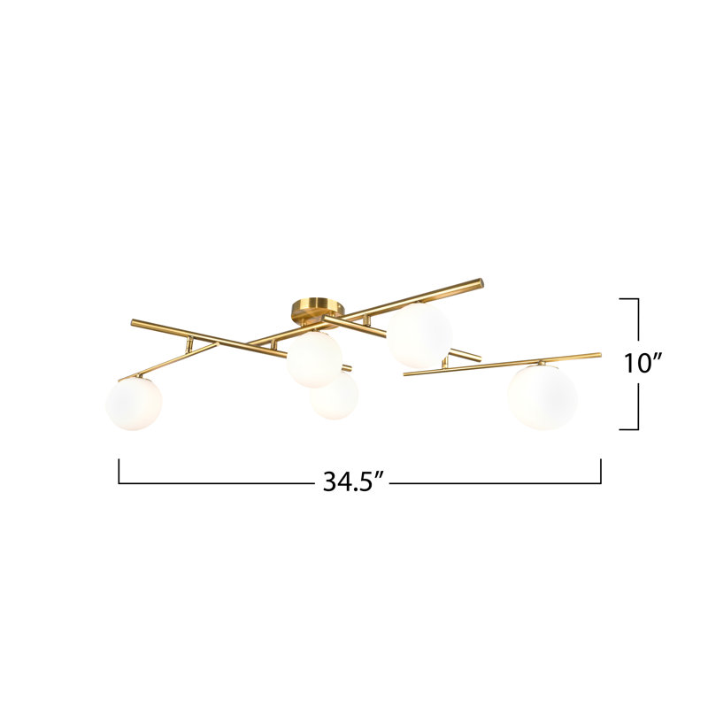 Modena - 5-Light Semi-Flush Mount -, Plated Brushed Brass, White
