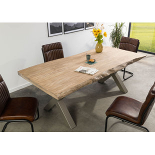Solid Wood Top Metal Base Dining Table