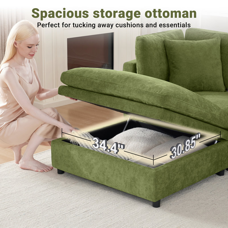 Canapé modulaire rembourré 118,5 pouces surdimensionné à 6 places avec repose-pieds avec rangement 118,5 po, Vert