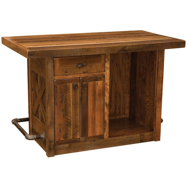 Fireside Lodge Barnwood 5-foot Bar - Artisan Top - Refrigerator Opening on Right, Artisan