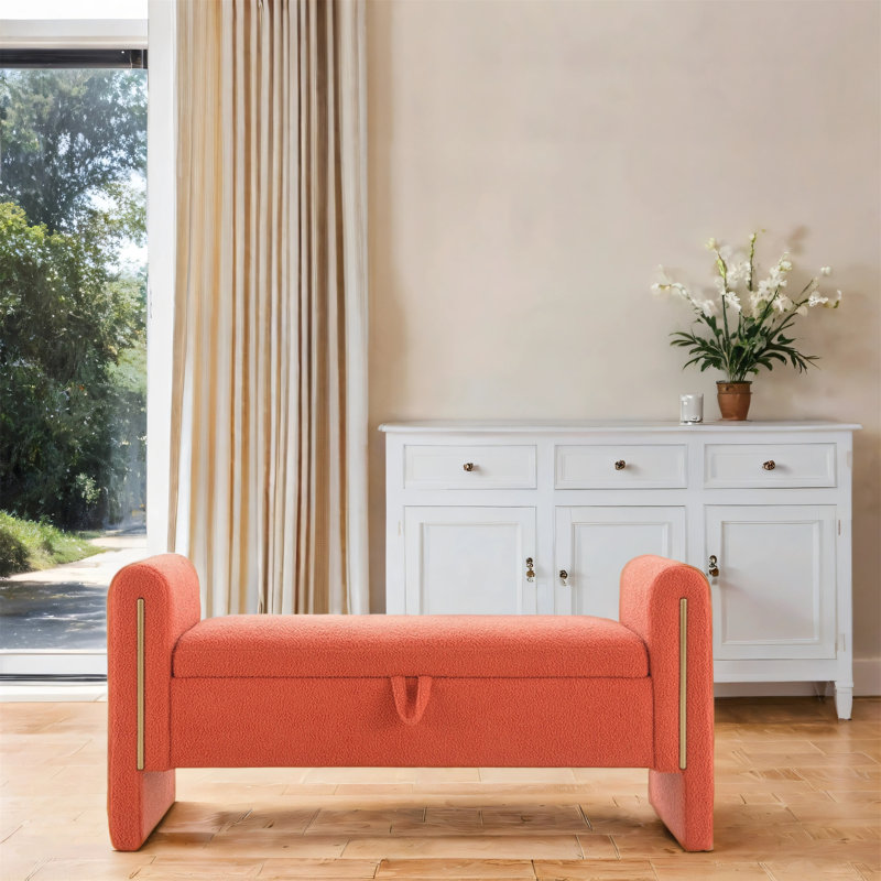 Banc moderne avec accoudoirs et espace de rangement, Orange