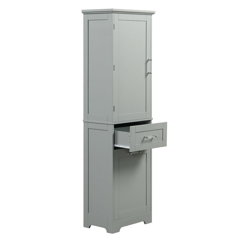 Tall Bathroom Storage Cabinet, Freestanding Storage Cabinet With Two Different Size Drawers And Adjustable Shelf, MDF Board With Painted Finish, Grey 