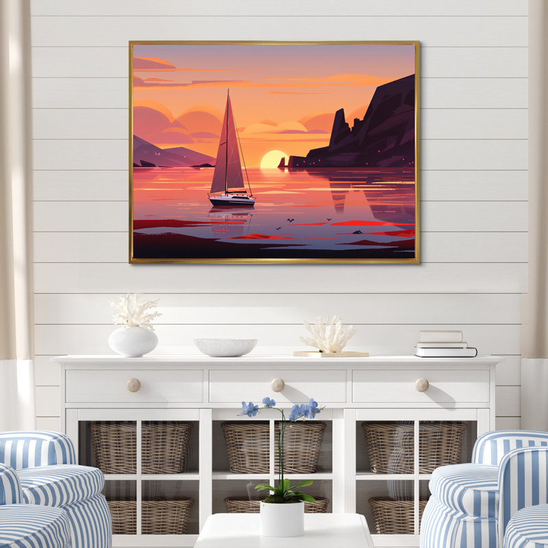 «Beachside Dusk», reproduction sur toile, Cadre flottant doré, H 16 po x l 32 po x P 1 po
