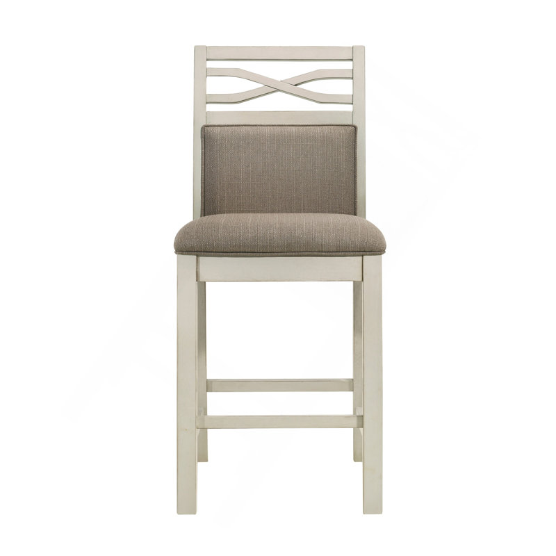 Ensemble de 2 chaises à hauteur de comptoir, siège et dossier rembourrés en tissu de style champêtre décontracté gris