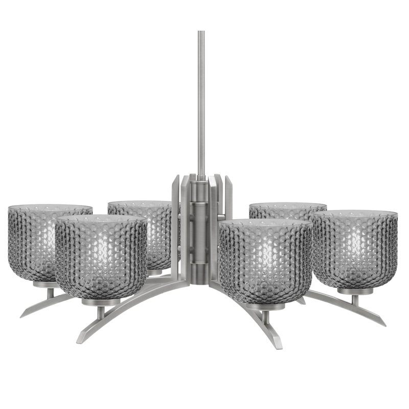 Lustre à 6 lumières kurve illustré en finition graphite avec verre texturé de 6 po, Fumée