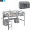 Lit mezzanine double avec bureau, armoires, tiroirs et plateau de chevet, station de charge, gris-512699977