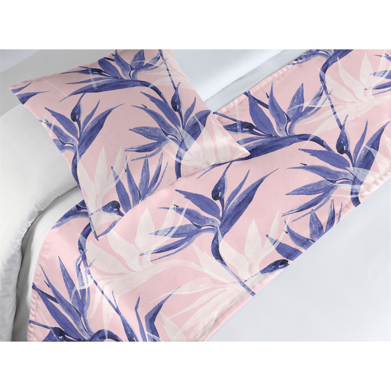 Ensemble de chemin de lit Ambesonne Strelitzia Aquarelle rétro lavande foncé rose pâle, Lit simple