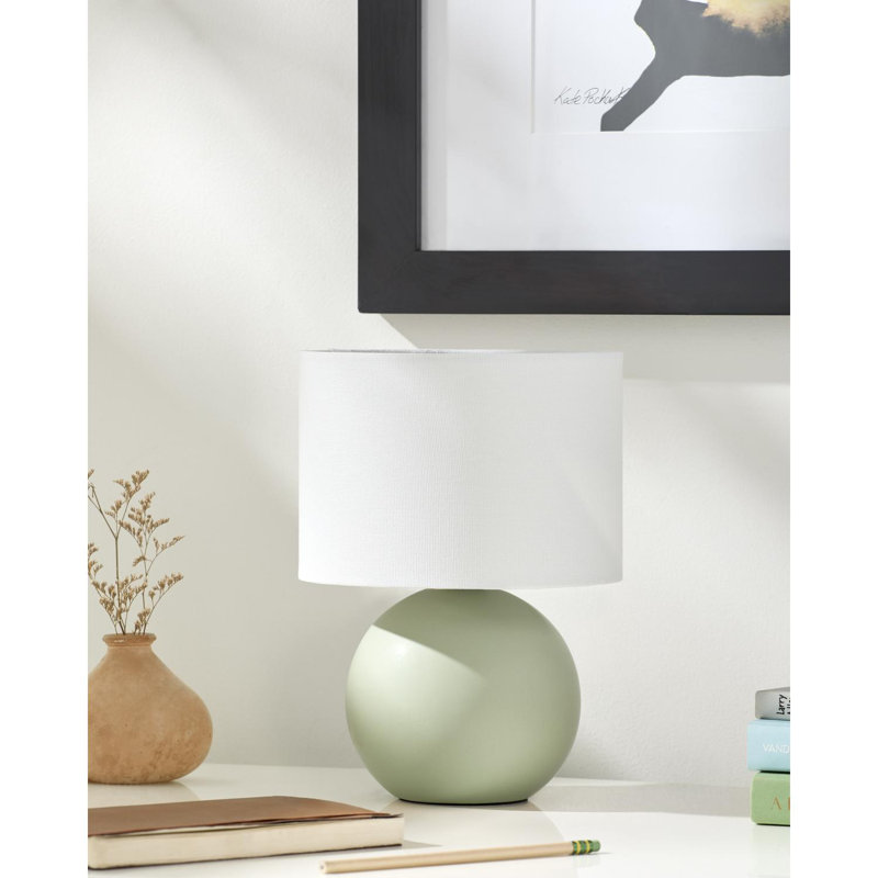 Lampe de table en céramique avec abat-jour tambour en lin, Vert pâle