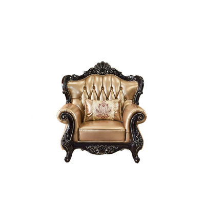 European Leather Sofa Chair Solid Wood Carving Leather Armchair