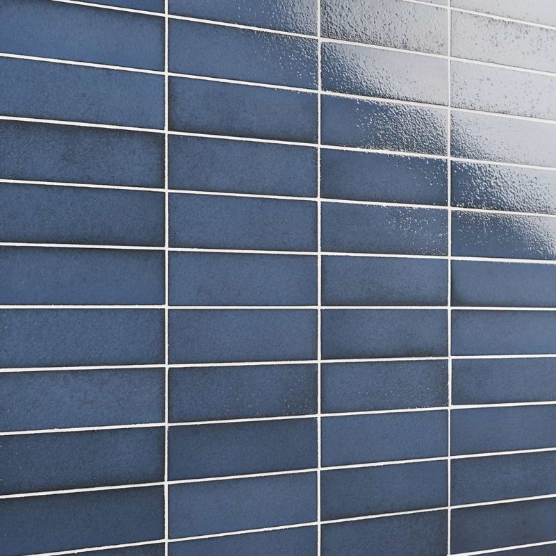 Color One 2x8 Glossy Lava Stone Tile, Steel Blue