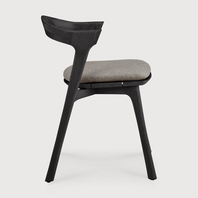 Bok Outdoor Dining Side Chair, Teak Black Frame/Mocha Cushion