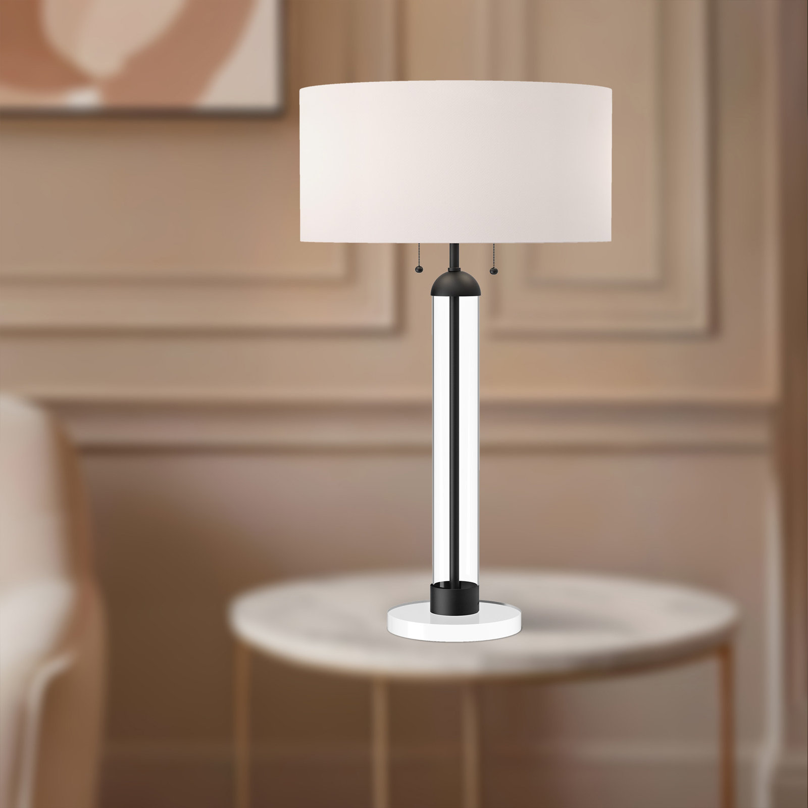 Brandi Table Lamp, Matte Black/Clear