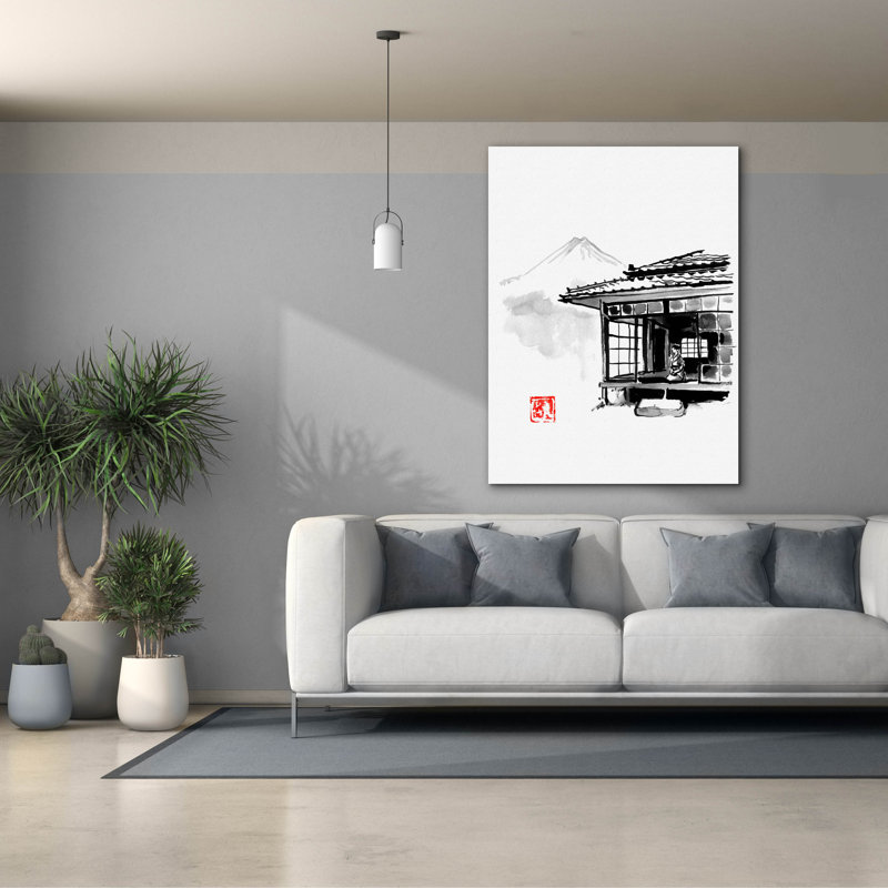 «Geisha Living At The Fuji» par Pechane, art mural sur toile, H 54 po x l 40 po x P 1,5 po