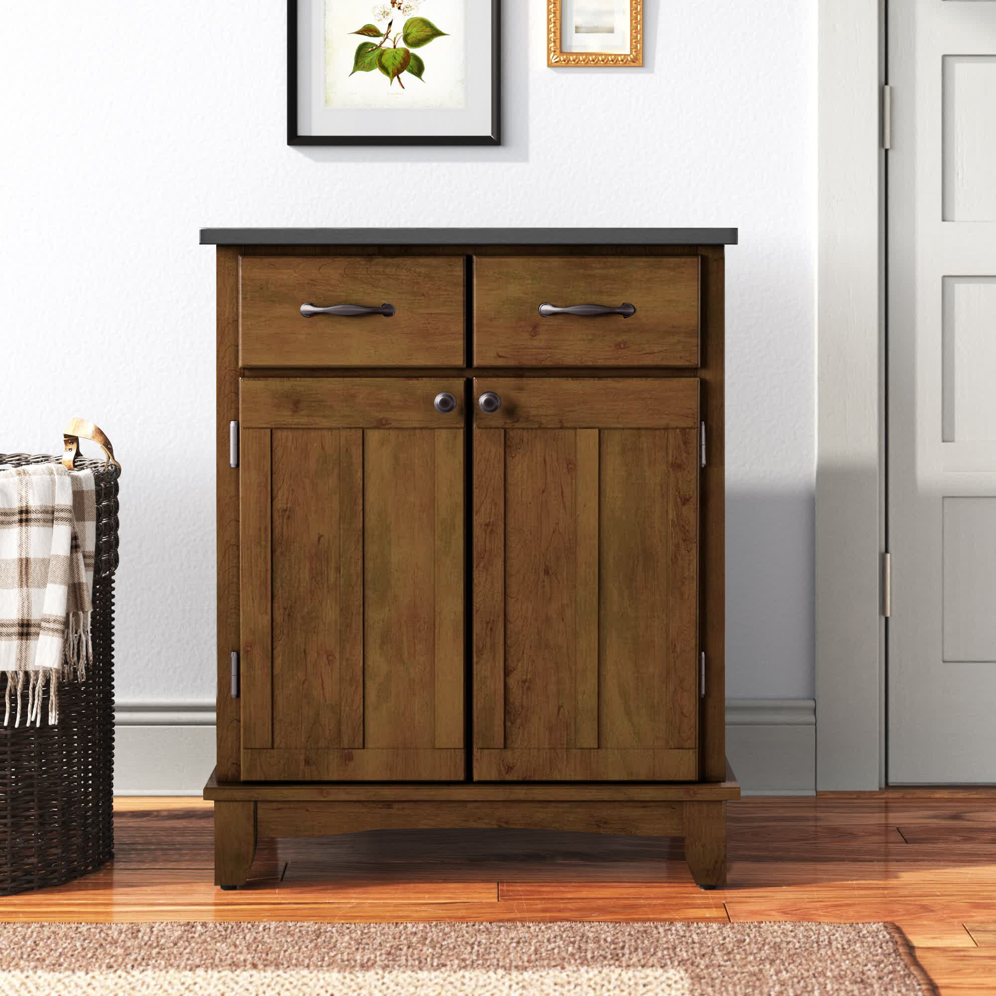 Rustic Wood 2-Drawer 1-Door Slim Storage Cabinet - 48.23 Tall