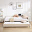Lit de jour rembourré avec lit gigogne, structure de lit en bois robuste, conception en losange moderne, pour chambre à coucher, chambre d'amis (beige)-2031796141
