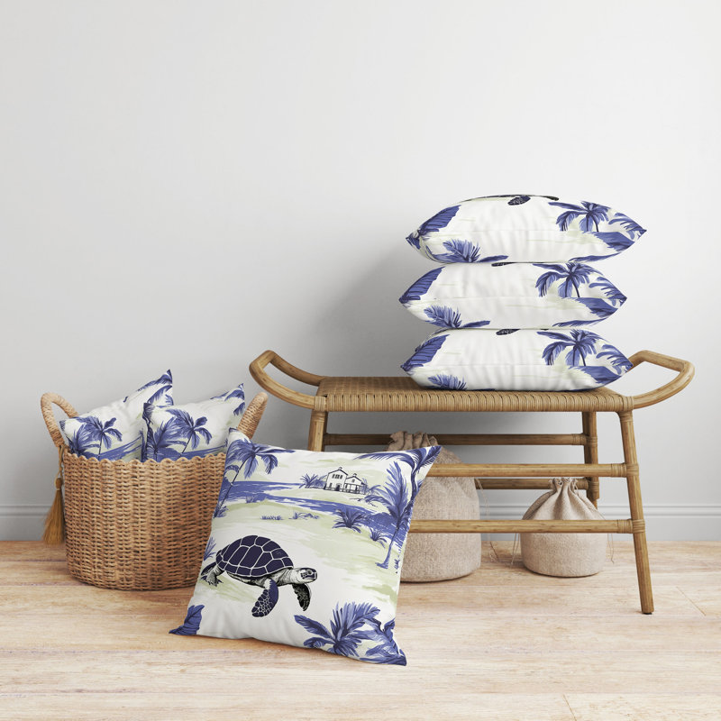 Oreiller réversible intérieur / extérieur Sandy Shores Turtle, Bleu foncé / vert, H 18 po x l 18 po