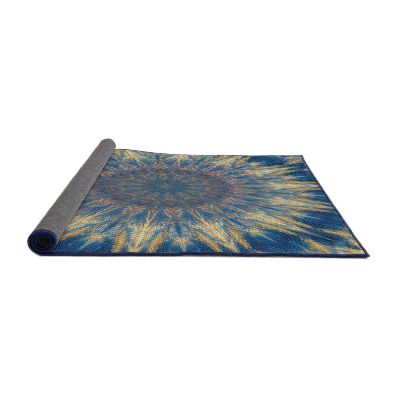 Tapis jaune/bleu tissé à la machine, Rond 6 pi