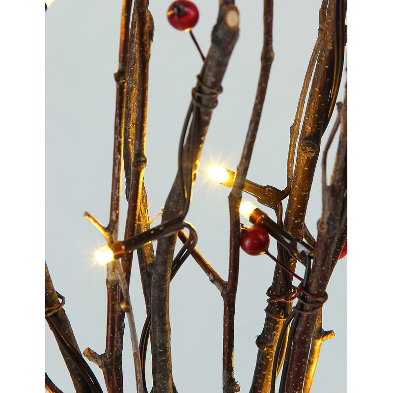 Branches de bouleau naturel à piles avec 20 lumières à DEL blanc chaud