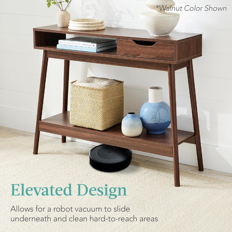 Gray Wood and Metal Console Table with Storage Shelves
