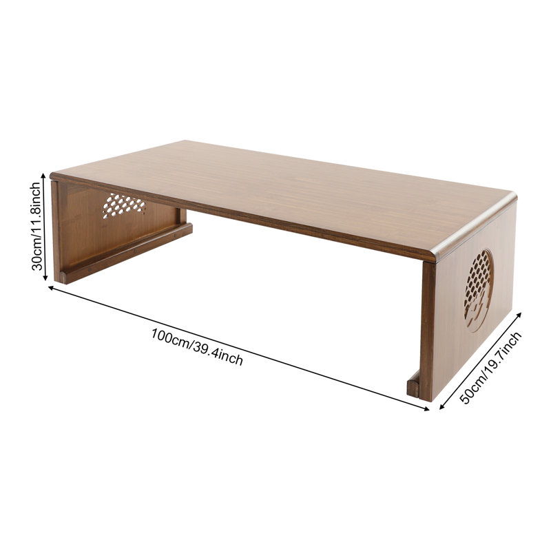 Zen Style Bamboo Low Floor Table, Foldable Rectangular Coffee Table for Tea and Meditation, Walnut Finish
