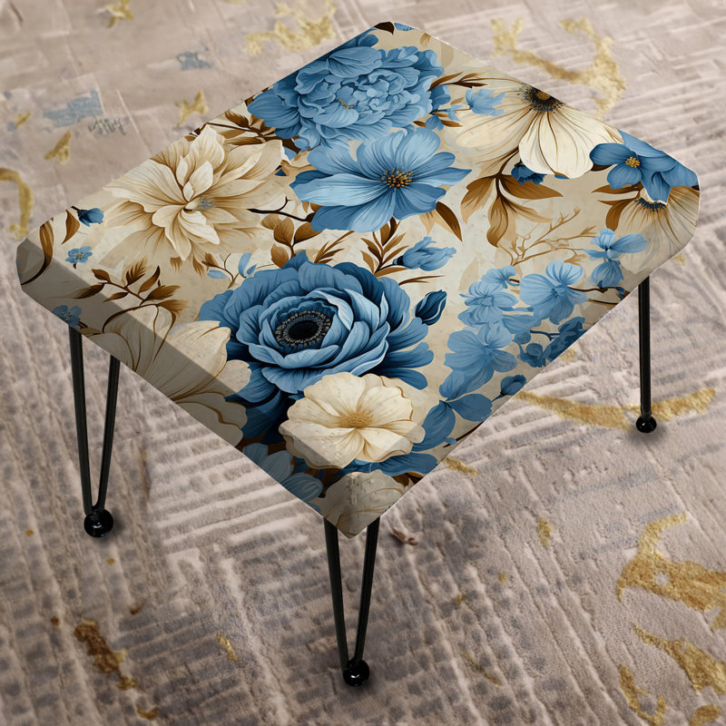 White And Blue Bouquet Bliss Floral Pattern - Floral Rectangle Ottoman