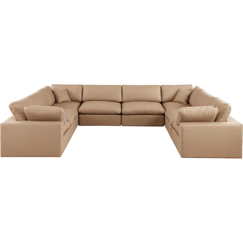 Canapé modulaire réversible de 160 po en similicuir, Simili cuir brun clair