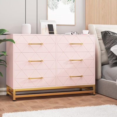 Commode 6 tiroirs pour chambre à coucher, commodes pour télé, commode pour couloir, entrée, salon, chambre à coucher, rose