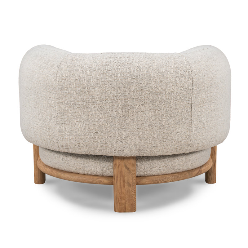 Cream Upholstered Barrel Chair with Natural Ash Wood Legs
