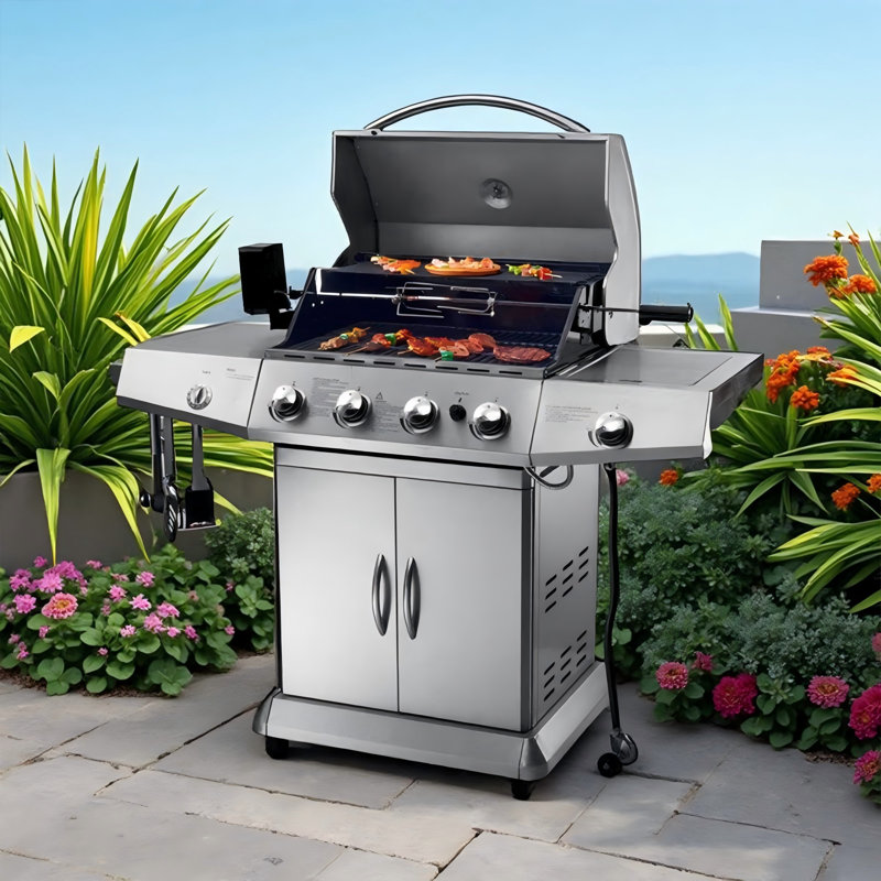 Barbecue à gaz à double usage 54,33 po en acier inoxydable