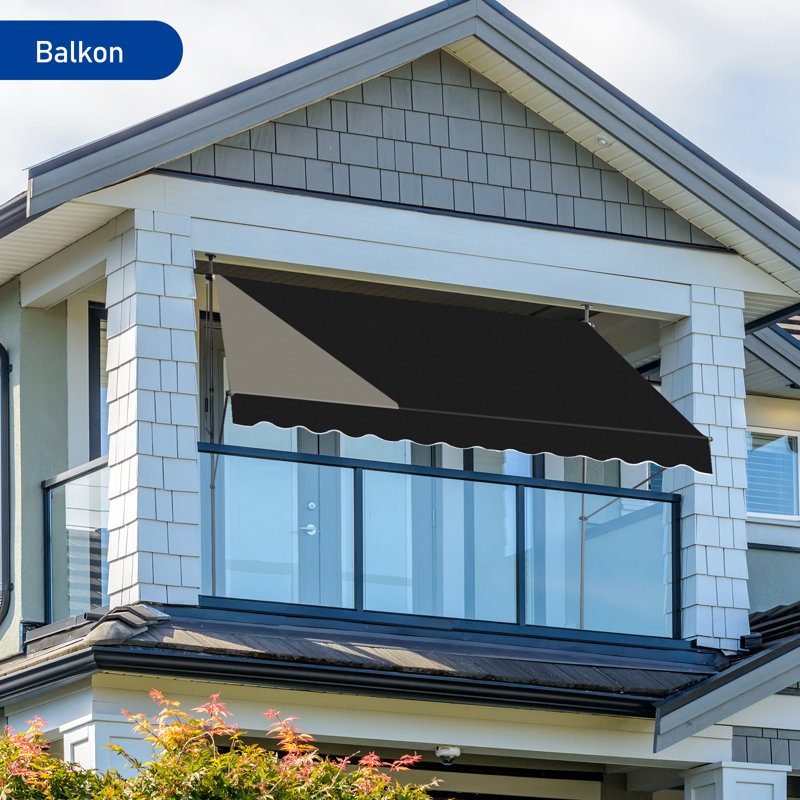 Auvent rétractable en métal et polyester, Noir, H 118 po x l 118 po x P 59 po