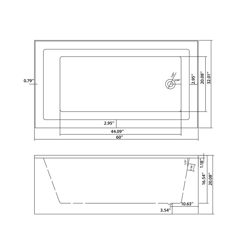 60" L x 32" W Acrylic Alcove Soaking Bathtub with Integral Apron Front, Right-Hand Drain and Anti-Slip Floor in Glossy White
