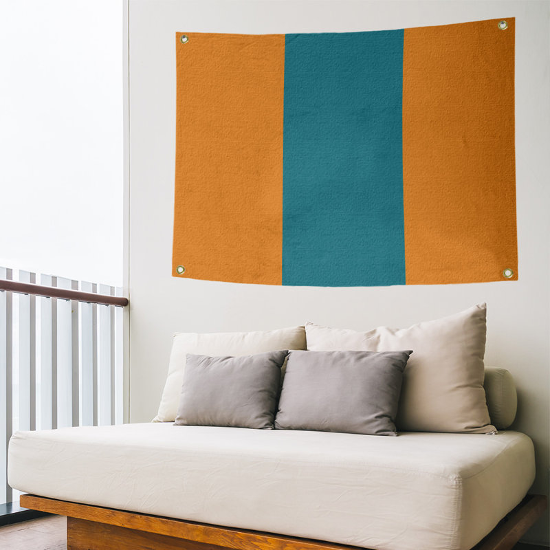 Tapisserie de polyester San Jose, H 59 po x l 80 po x P 2 po, Orange brulé / bleu sarcelle foncé du Pacifique