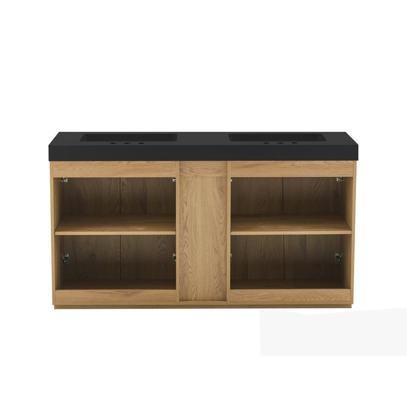 Meuble-lavabo Knotty Oak, Chêne clair, Noir
