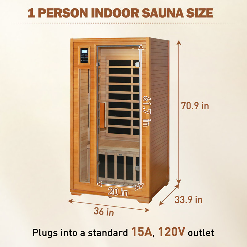 1-Person FAR Infrared Sauna with Bluetooth in Canadian Hemlock