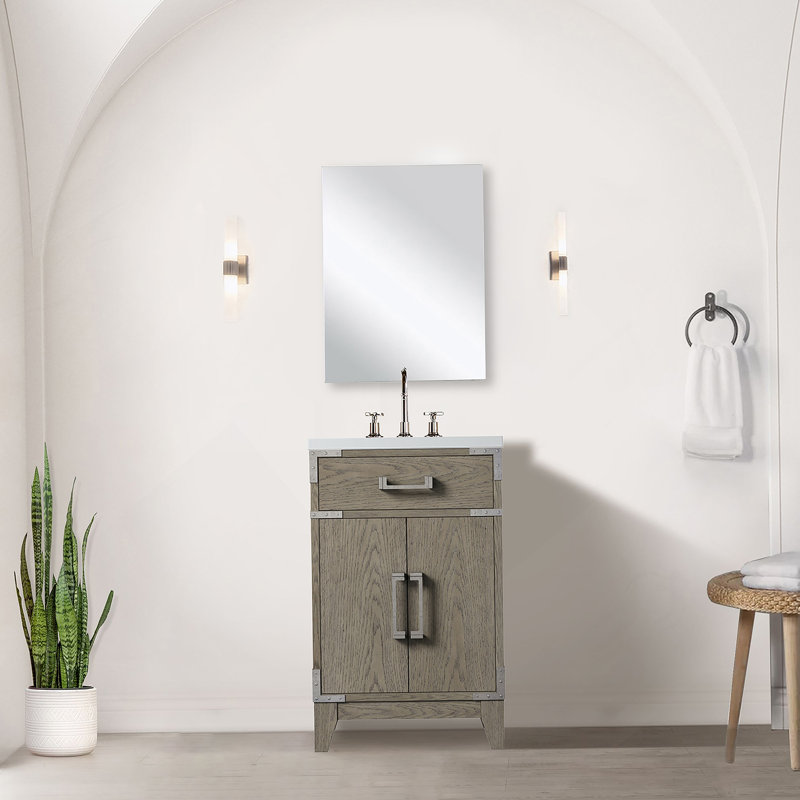 Meuble-lavabo simple 20 po X P 18 po P, comptoir en acrylique et Miroir, Gris, 20"